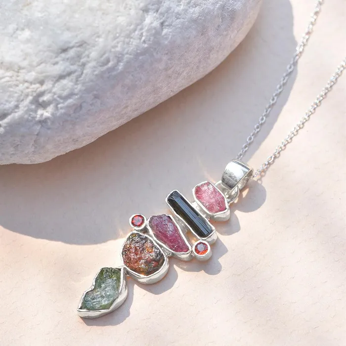 Rough Tourmaline Solid 925 Sterling Silver Pendant Necklace YoTreasure Necklaces