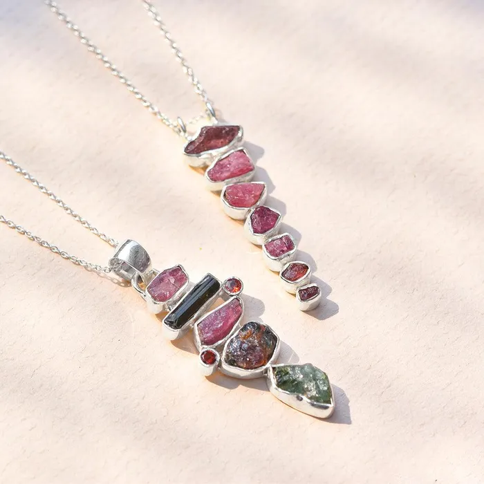 Rough Tourmaline Solid 925 Sterling Silver Pendant Necklace YoTreasure Necklaces