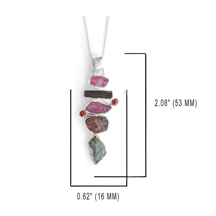 Rough Tourmaline Solid 925 Sterling Silver Pendant Necklace YoTreasure Necklaces