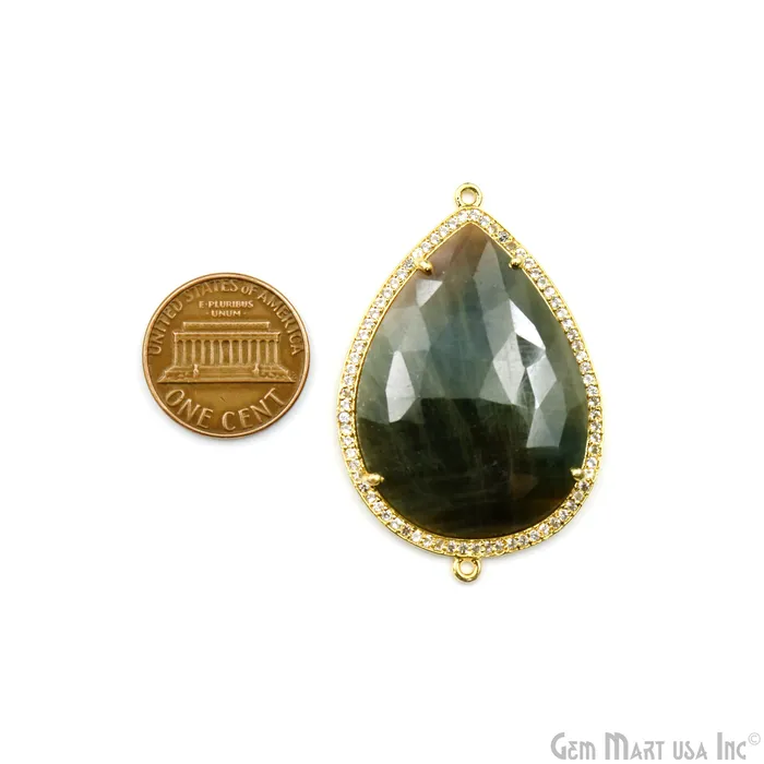 Sapphire Pave Cubic Zirconia 45x28mm Double Bail Gold Vermeil Gemstone Connector GemmartUSA PreStyled Sets