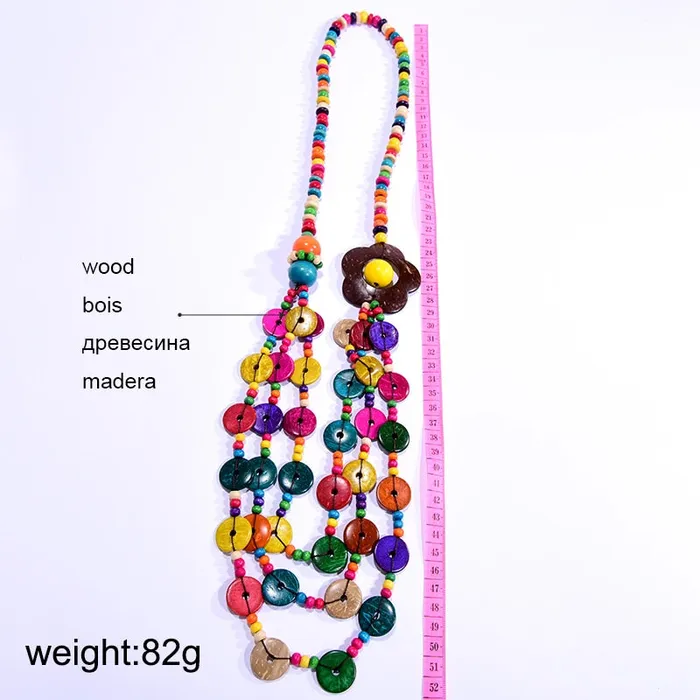 Sweet T 52 Necklaces Bohemian MultiLayer Handmade Wood Long Necklace For Women Girls Big Flower Collar Colorful Bead Pendant Jewelry