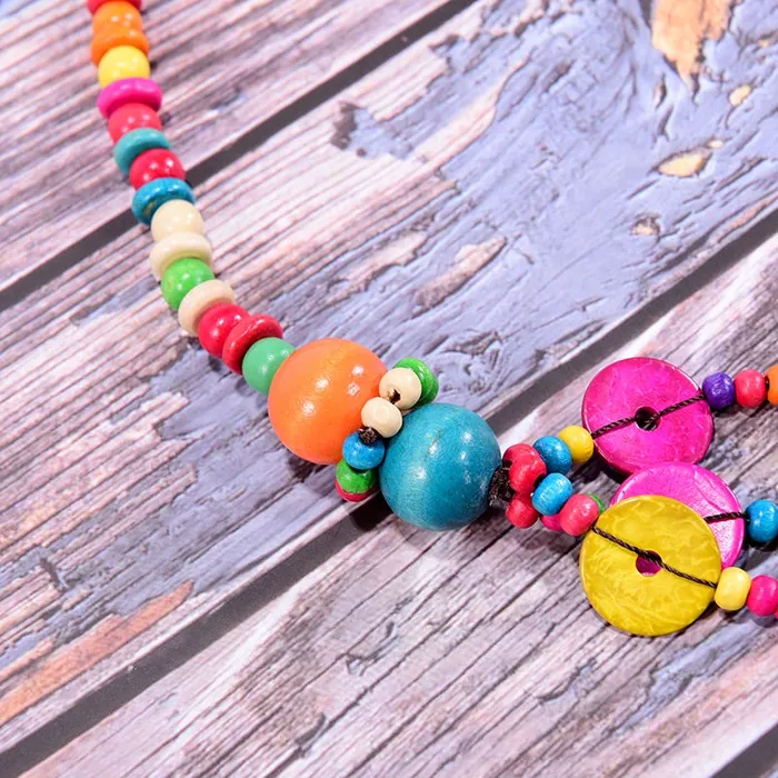 Sweet T 52 Necklaces Bohemian MultiLayer Handmade Wood Long Necklace For Women Girls Big Flower Collar Colorful Bead Pendant Jewelry