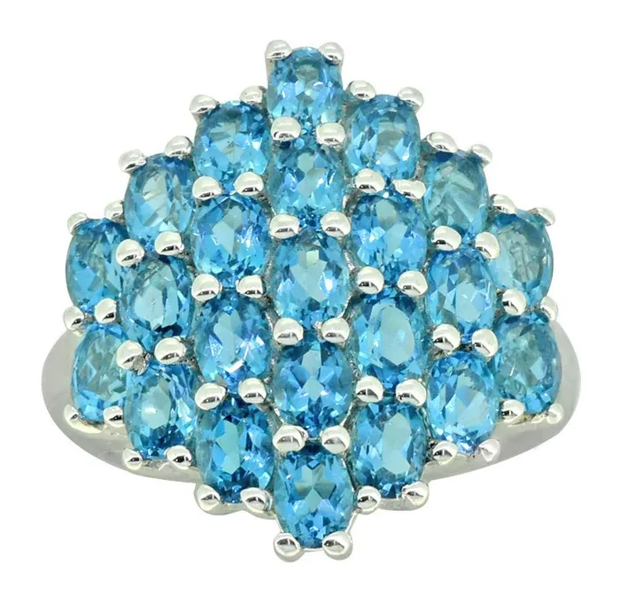 Swiss Blue Topaz Solid 925 Sterling Silver Cluster Ring Jewelry YoTreasure Rings