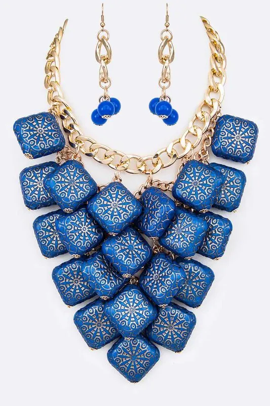 Textured Wooden Beads Statement Necklace Set LA Jewelry Plaza Necklaces