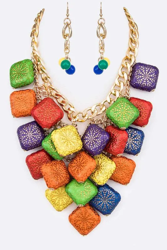 Textured Wooden Beads Statement Necklace Set LA Jewelry Plaza Necklaces Textured Wooden Beads Statement Necklace Set LA Jewelry Plaza Necklaces