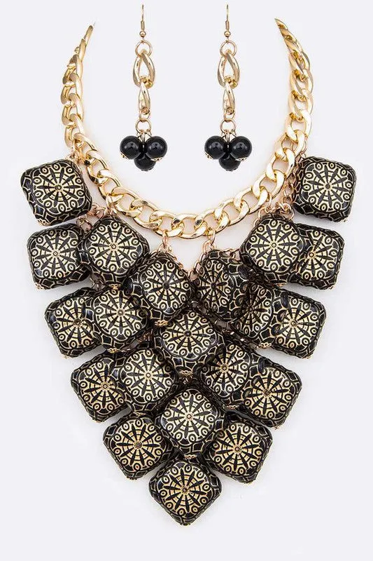 Textured Wooden Beads Statement Necklace Set LA Jewelry Plaza Necklaces Textured Wooden Beads Statement Necklace Set LA Jewelry Plaza Necklaces