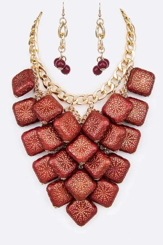 Textured Wooden Beads Statement Necklace Set LA Jewelry Plaza Necklaces Textured Wooden Beads Statement Necklace Set LA Jewelry Plaza Necklaces