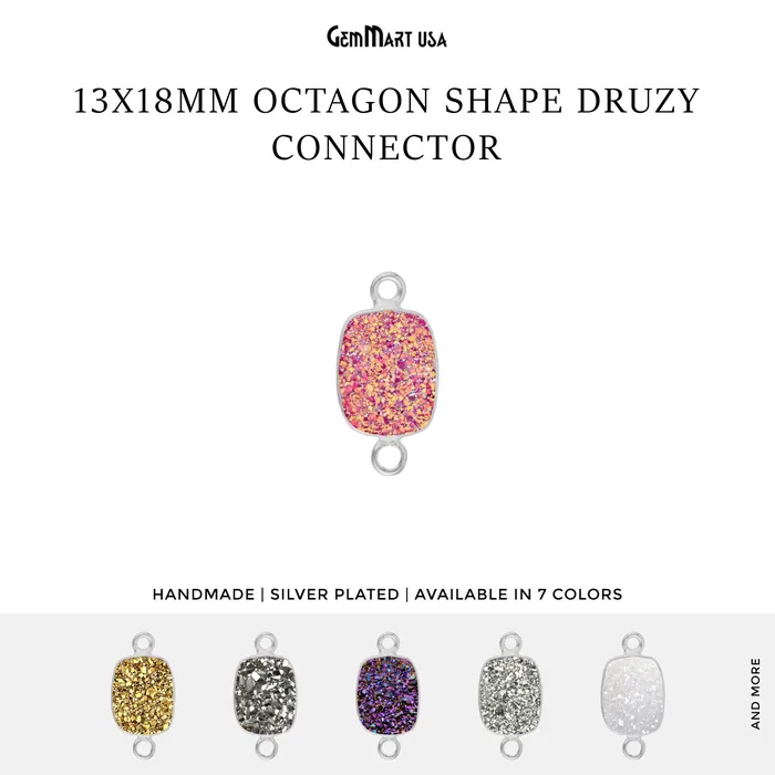 Titanium Druzy 9x11mm Octagon Double Bail Silver Bezel Connector GemMartUSA Rings