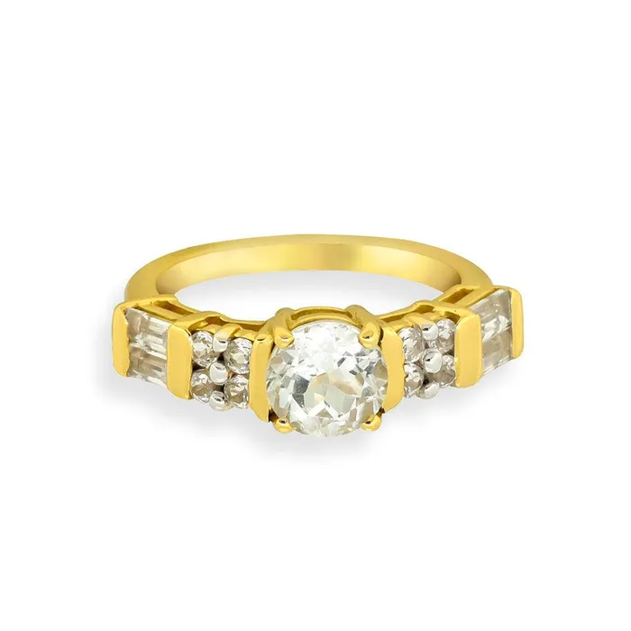 vendorunknown Rings Round White Topaz 925 Sterling Silver 18k Gold Plated Ring Jewelry vendorunknown Rings Round White Topaz 925 Sterling Silver 18k Gold Plated Ring Jewelry