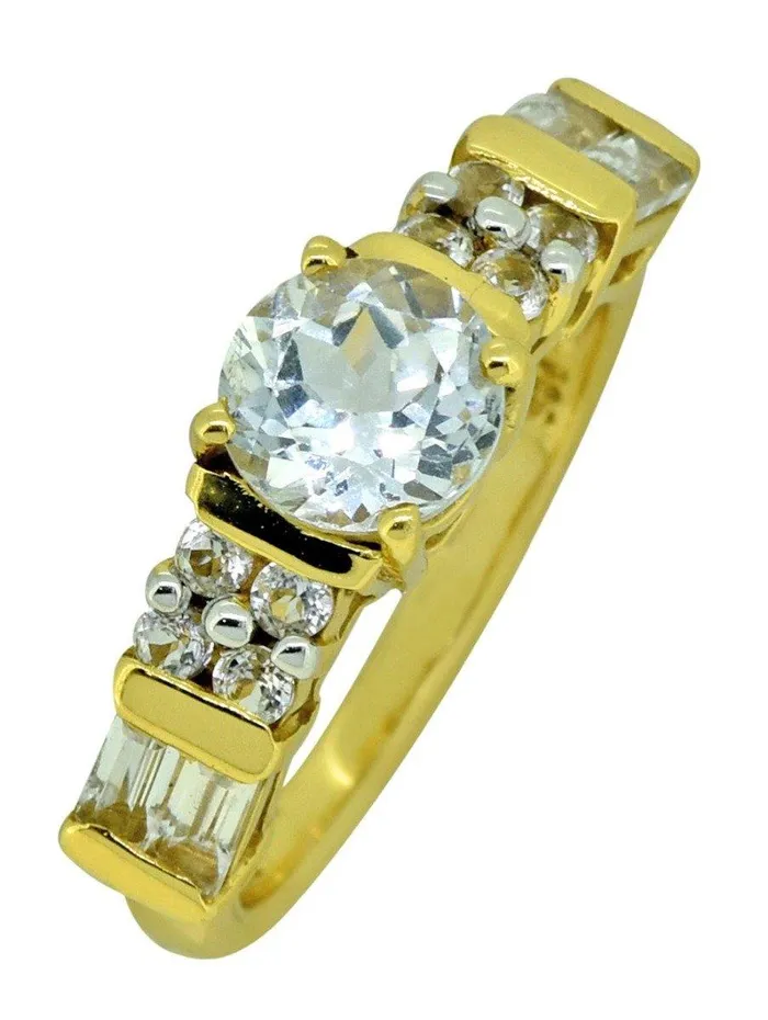 vendorunknown Rings Round White Topaz 925 Sterling Silver 18k Gold Plated Ring Jewelry