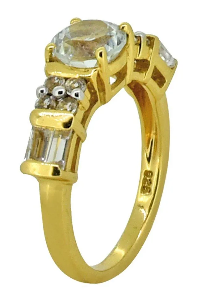 vendorunknown Rings Round White Topaz 925 Sterling Silver 18k Gold Plated Ring Jewelry