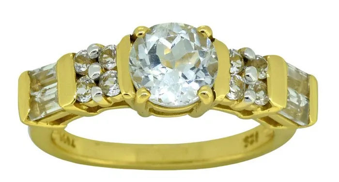 vendorunknown Rings Round White Topaz 925 Sterling Silver 18k Gold Plated Ring Jewelry
