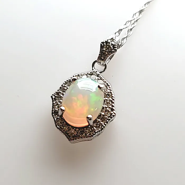 Wilkerson Assoc White Gold Opal Diamond Necklace I6797 Necklaces