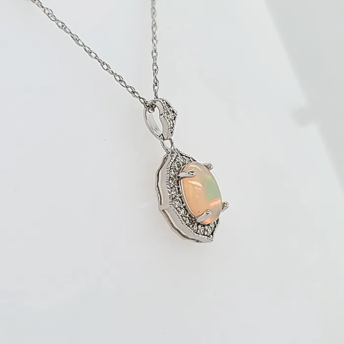 Wilkerson Assoc White Gold Opal Diamond Necklace I6797 Necklaces