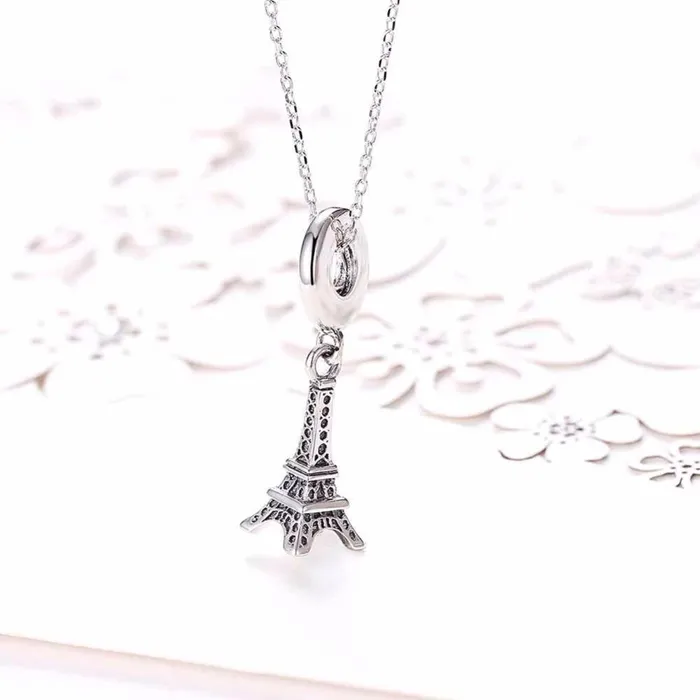 Womens 925 Sterling Silver Solid Necklace with Eiffel Tower Design Pendant Fashion Jewelry for Ladies Personalized Jewel Necklaces