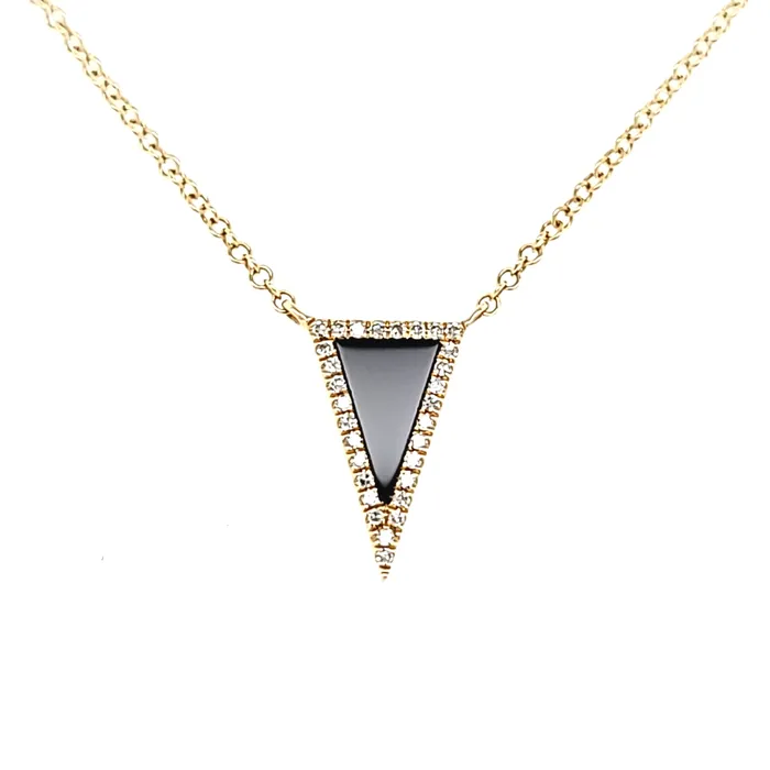 Yellow Gold Onyx Diamond Triangle Necklace I7634 Bassali Necklaces