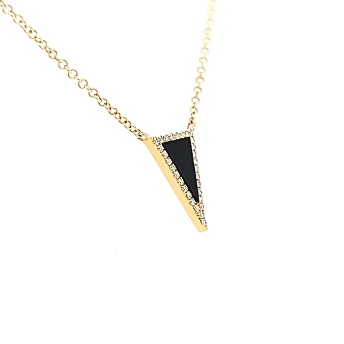 Yellow Gold Onyx Diamond Triangle Necklace I7634 Bassali Necklaces