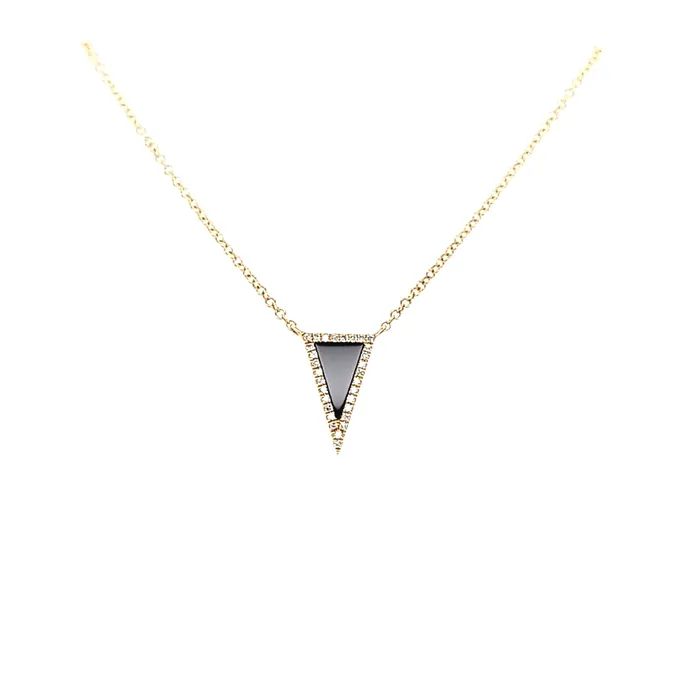 Yellow Gold Onyx Diamond Triangle Necklace I7634 Bassali Necklaces