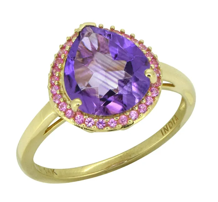 YoTreasure 361 Ct Amethyst Pink Saphhire Solid 14K Yellow Gold Ring Jewelry Rings