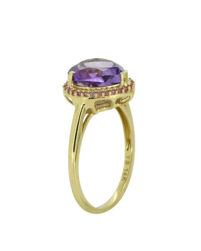 YoTreasure 361 Ct Amethyst Pink Saphhire Solid 14K Yellow Gold Ring Jewelry Rings