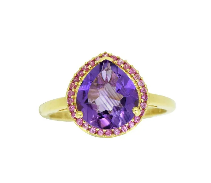 YoTreasure 361 Ct Amethyst Pink Saphhire Solid 14K Yellow Gold Ring Jewelry Rings
