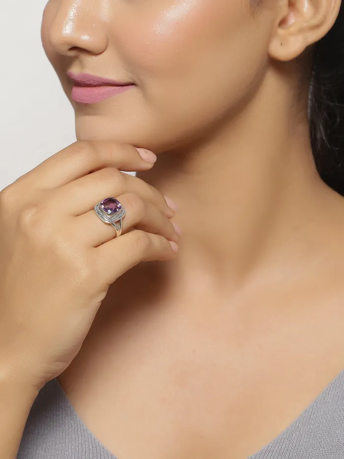 YoTreasure Amethyst Solid 925 Sterling Silver Split Shank Ring Jewelry Rings