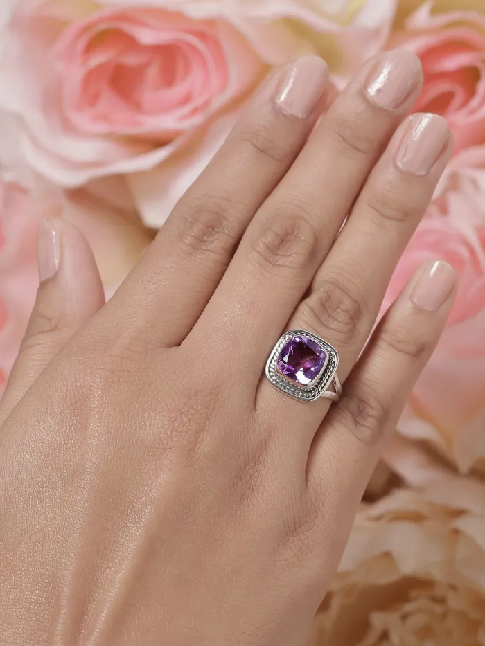 YoTreasure Amethyst Solid 925 Sterling Silver Split Shank Ring Jewelry Rings