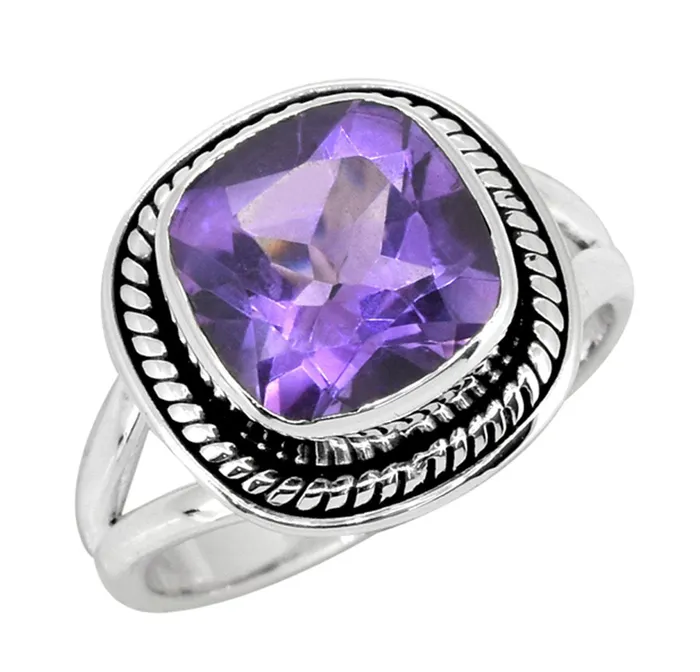 YoTreasure Amethyst Solid 925 Sterling Silver Split Shank Ring Jewelry Rings