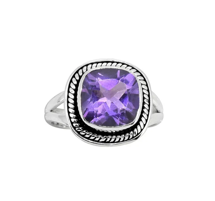 YoTreasure Amethyst Solid 925 Sterling Silver Split Shank Ring Jewelry Rings