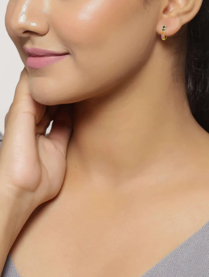 YoTreasure Earrings 036 Ct Multi Sapphire Solid 14k Gold Hoop Earrings Jewelry