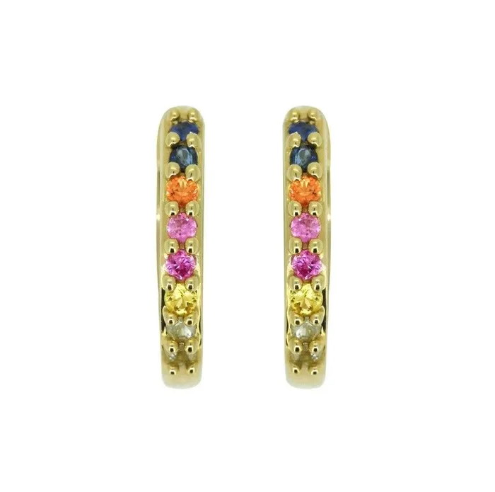 YoTreasure Earrings 036 Ct Multi Sapphire Solid 14k Gold Hoop Earrings Jewelry