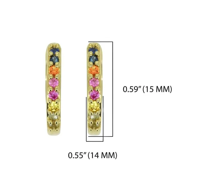 YoTreasure Earrings 036 Ct Multi Sapphire Solid 14k Gold Hoop Earrings Jewelry