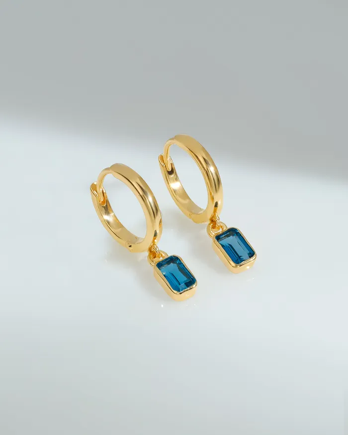 YoTreasure Earrings London Blue Topaz 14K Gold Plated Over 925 Silver Hoop Earrings