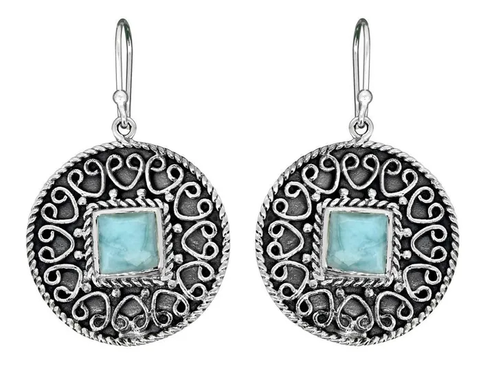 YoTreasure Earrings Natural Larimar Solid 925 Sterling Silver Earrings
