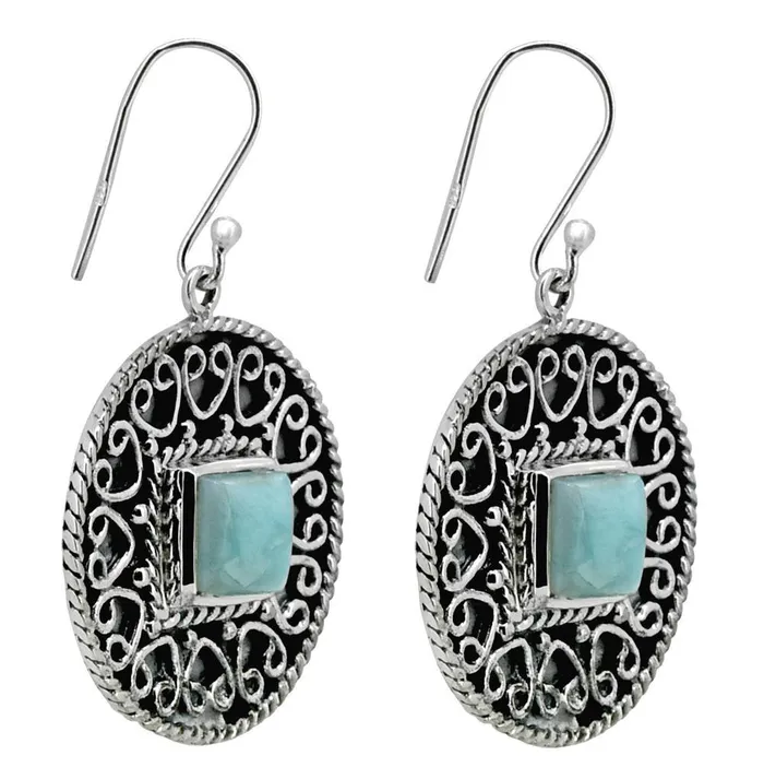 YoTreasure Earrings Natural Larimar Solid 925 Sterling Silver Earrings