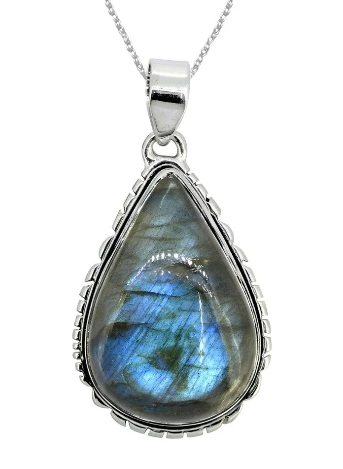 YoTreasure Labradorite Solid 925 Sterling Silver Pendant Silver Jewelry 2 Necklaces