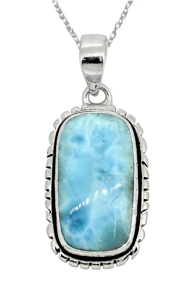 YoTreasure Larimar Solid 925 Sterling Silver Gemstone Pendant Necklace Necklaces YoTreasure Larimar Solid 925 Sterling Silver Gemstone Pendant Necklace Necklaces