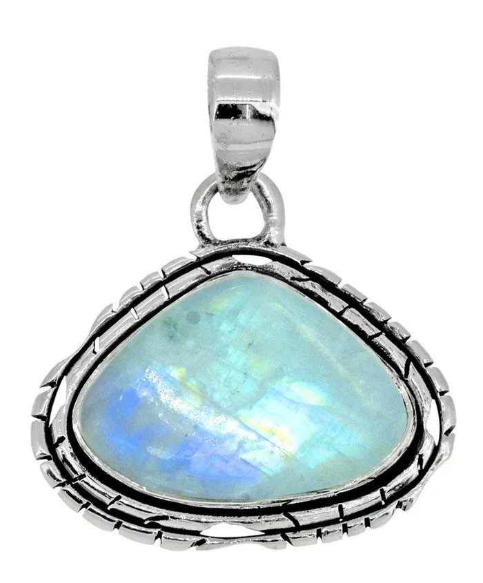 YoTreasure Moonstone Pendant Solid 925 Sterling Silver Necklace18 Necklaces
