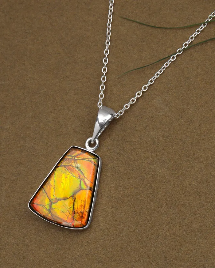 YoTreasure Necklaces 10 Ct Ammolite 925 Sterling Silver Necklace Pendant Jewelry