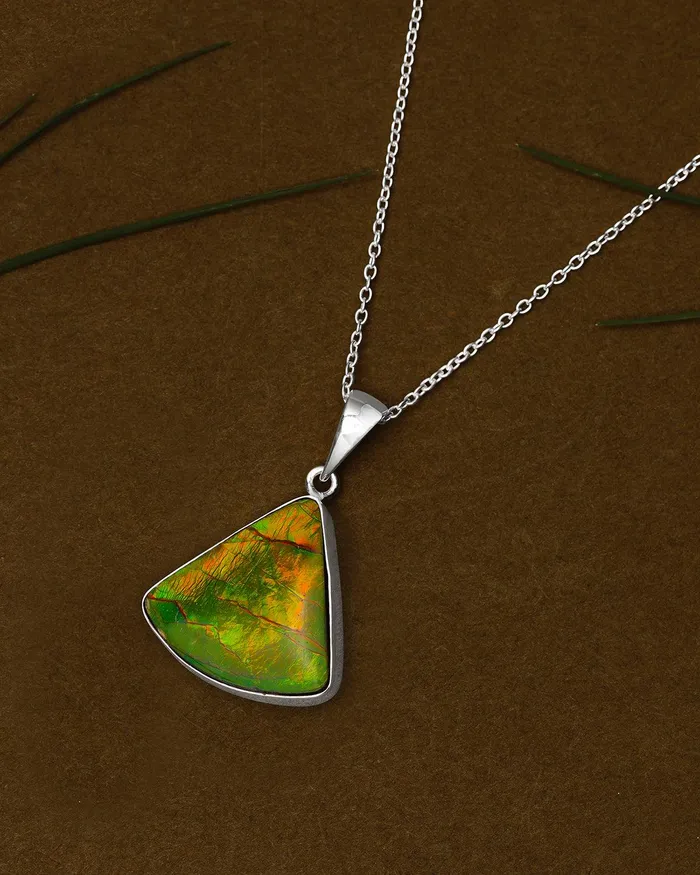 YoTreasure Necklaces 1675 Ct Ammolite 925 Sterling Silver Necklace Pendant Jewelry
