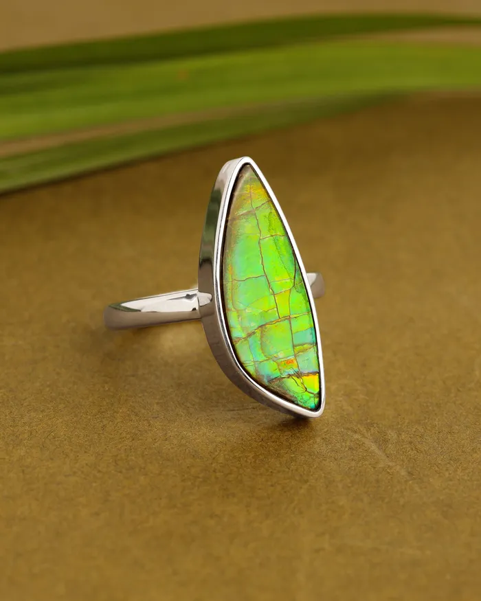 YoTreasure Rings 925 Silver 119 Cts Ammolite Gemstone Ring