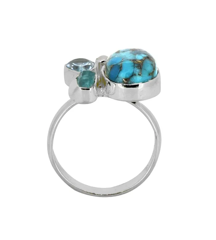 YoTreasure Rings Blue Copper Turquoise Solid 925 Sterling Silver Ring Jewelry