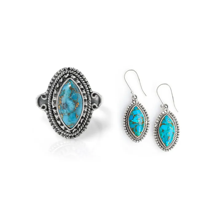 YoTreasure Rings Blue Copper Turquoise Solid 925 Sterling Silver Ring Jewelry