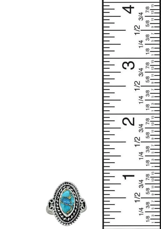 YoTreasure Rings Blue Copper Turquoise Solid 925 Sterling Silver Ring Jewelry