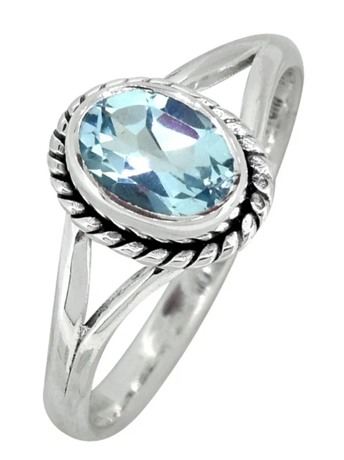 YoTreasure Rings Blue Topaz Solid 925 Sterling Silver Split Shank Ring Jewelry YoTreasure Rings Blue Topaz Solid 925 Sterling Silver Split Shank Ring Jewelry