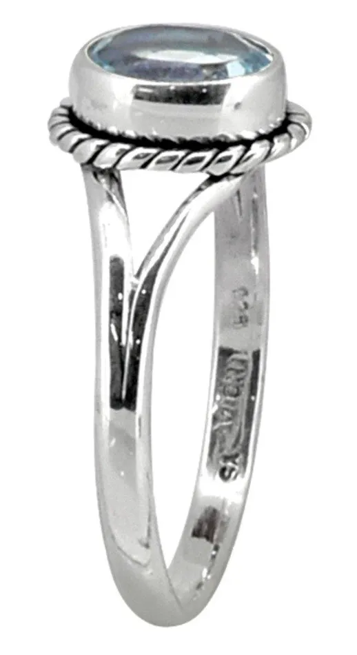 YoTreasure Rings Blue Topaz Solid 925 Sterling Silver Split Shank Ring Jewelry