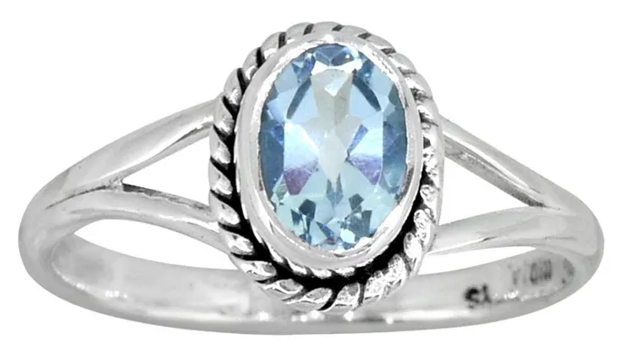 YoTreasure Rings Blue Topaz Solid 925 Sterling Silver Split Shank Ring Jewelry