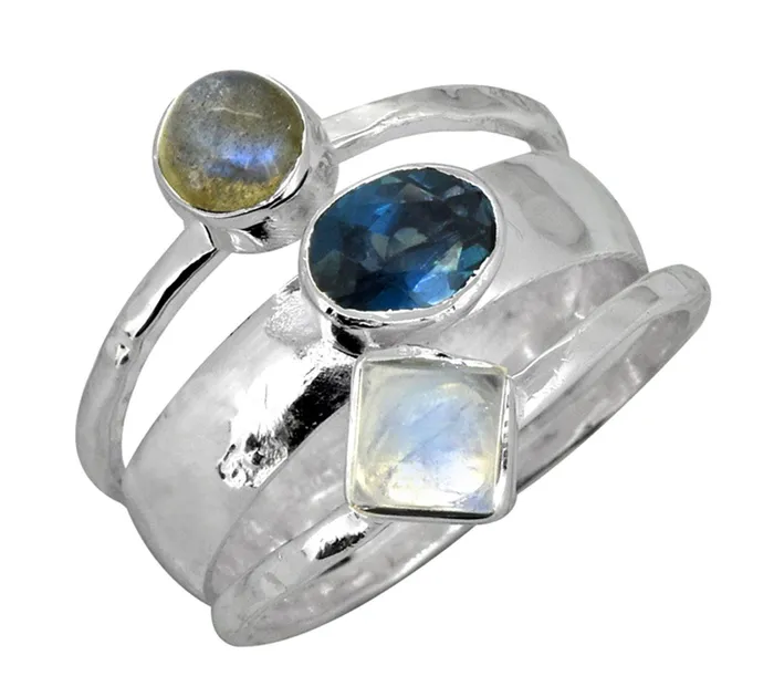 YoTreasure Rings London Blue Topaz Moonstone Labradorite 925 Sterling Silver Ring YoTreasure Rings London Blue Topaz Moonstone Labradorite 925 Sterling Silver Ring