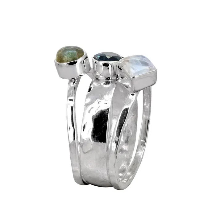 YoTreasure Rings London Blue Topaz Moonstone Labradorite 925 Sterling Silver Ring