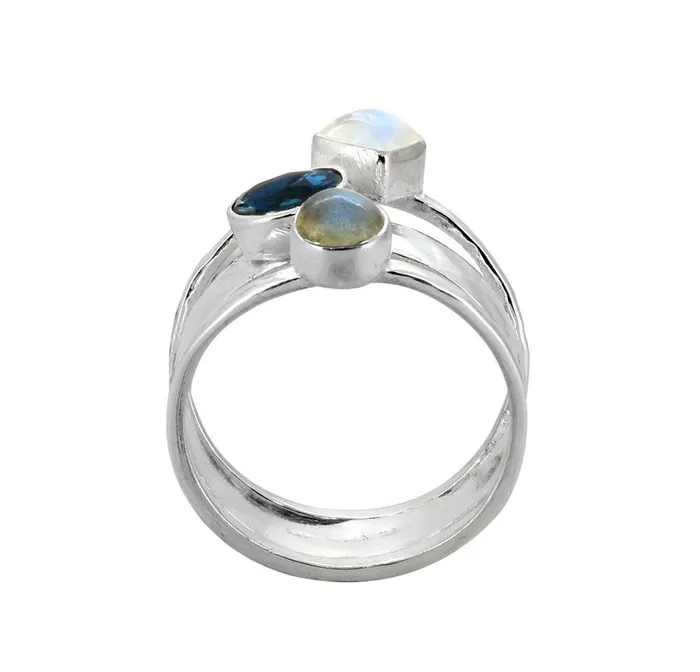 YoTreasure Rings London Blue Topaz Moonstone Labradorite 925 Sterling Silver Ring